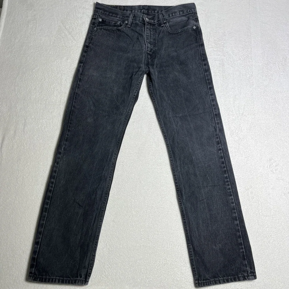 Levi's 505 Jeans Mens 33x32 Black Regular Fit Straight Leg Faded Denim Casual
